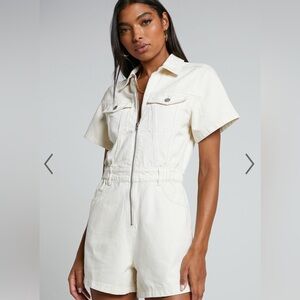 MAURIEL PLAYSUIT - RECYCLED COTTON UTILITY PLAYSUIT IN ECRU